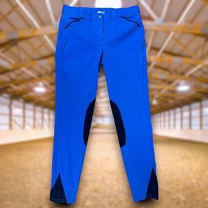 Dover Saddlery Wellesley Sz 30 Blue Piped Knee Patch Equestrian Riding Breech